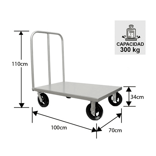 CARRO PLANO PLATAFORMA ACERO 300 KG TECNOPLUS 2
