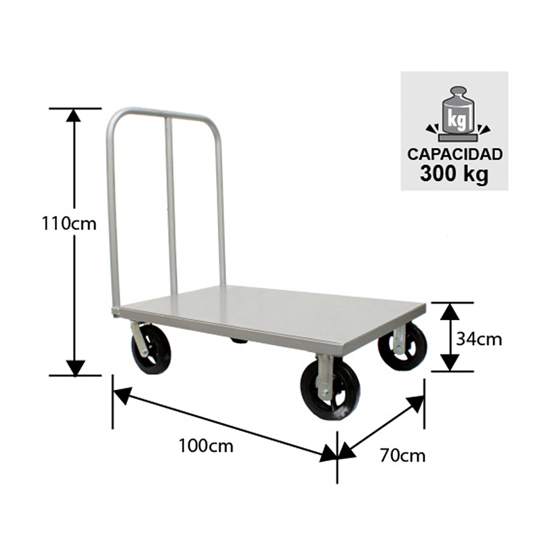 CARRO PLANO PLATAFORMA ACERO 300 KG TECNOPLUS 2