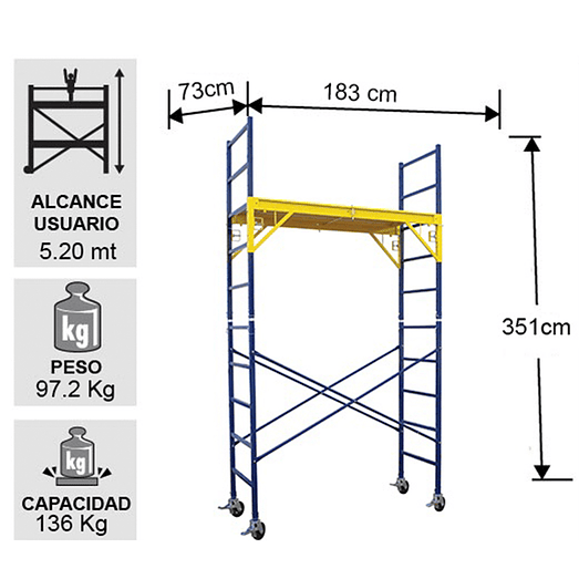 ANDAMIO ACERO MOVIL 3.51 MTS TECNOPLUS 2
