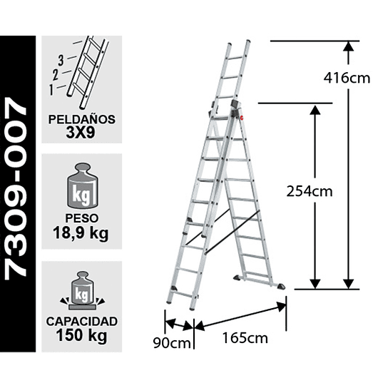 ESCALERA ALUMINIO TIJERA TELESCOPICA 3 X 2.54 M 2