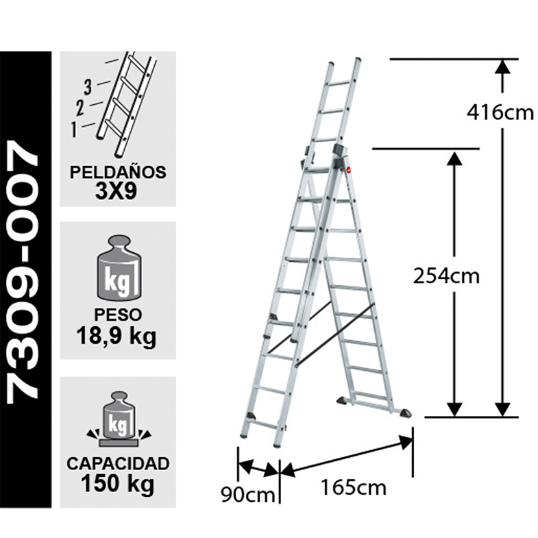 ESCALERA ALUMINIO TIJERA TELESCOPICA 3 X 2.54 M 2