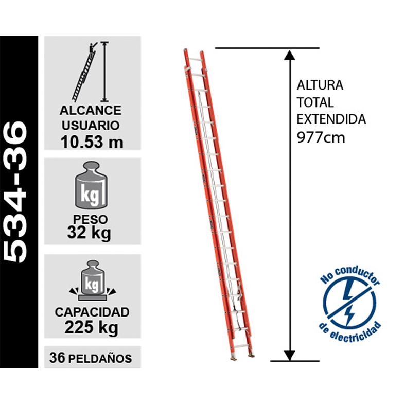 ESCALERA FIBRA VIDRIO TELESCOPICA 9.77 M CUPRUM 3