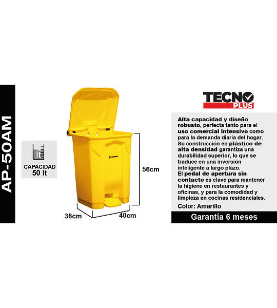CONTENEDOR PLASTICO CON PEDAL 50 L SOIN