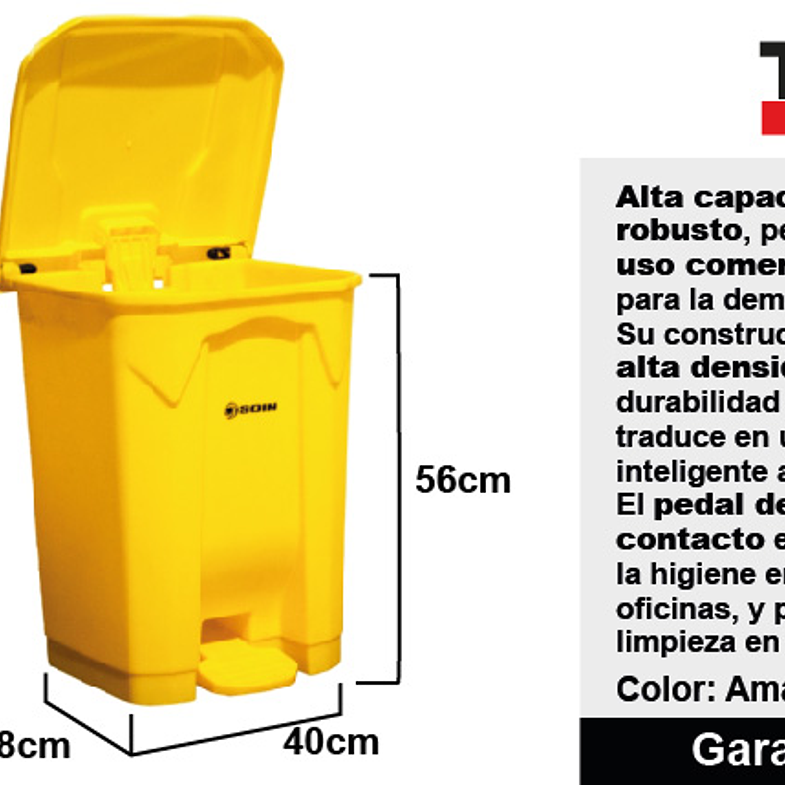 CONTENEDOR PLASTICO CON PEDAL 50 L SOIN 3