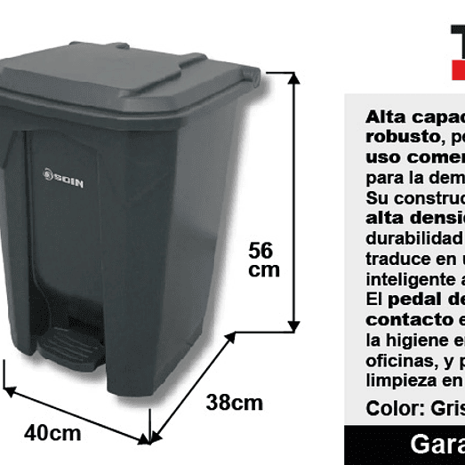 CONTENEDOR PLASTICO CON PEDAL 50 L SOIN 8