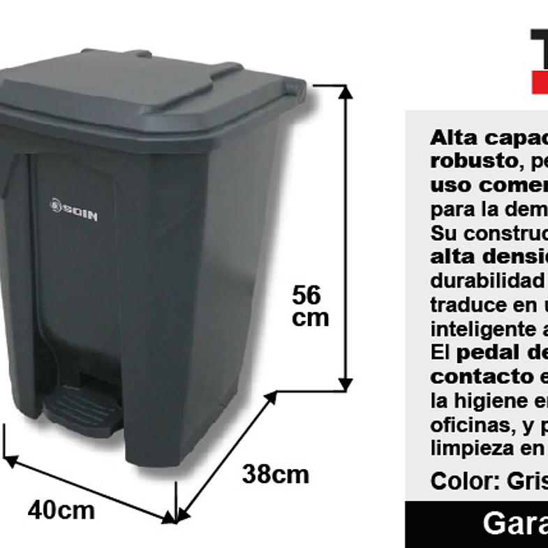 CONTENEDOR PLASTICO CON PEDAL 50 L SOIN 8