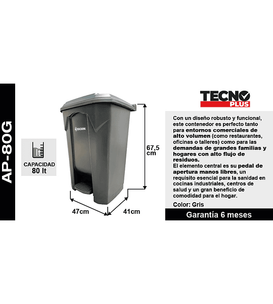 BASURERO PLÁSTICO 80L CON PEDAL SOIN