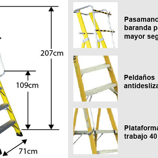 ESCALERA FIBRA VIDRIO PLATAFORMA 4 PELDAÑOS CON BARANDA DOBLE 4
