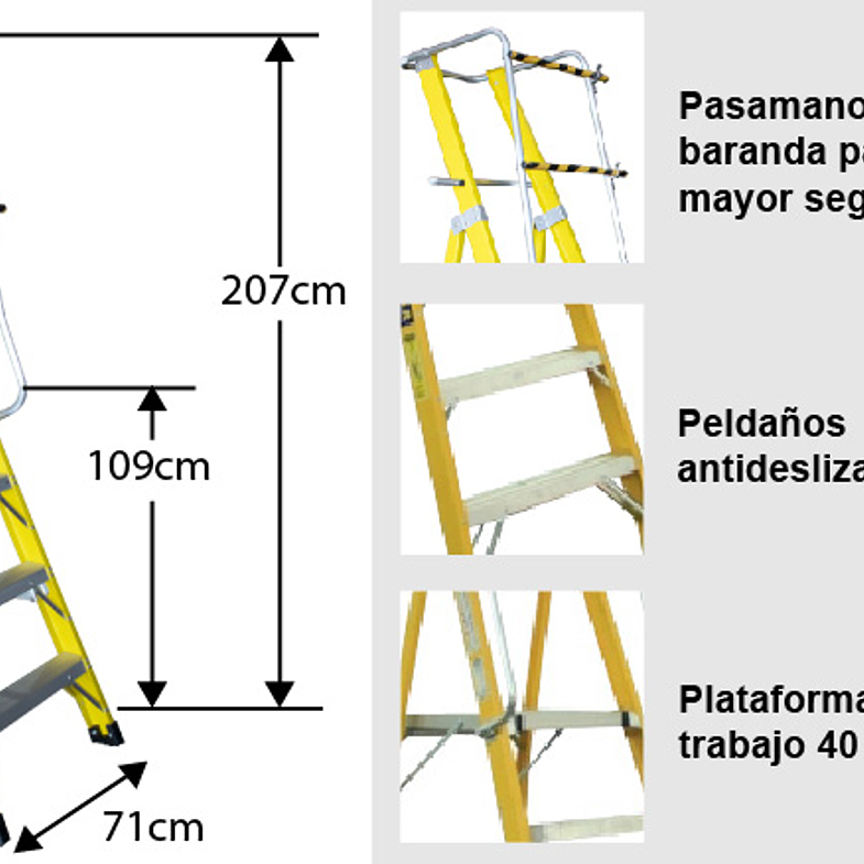 ESCALERA FIBRA VIDRIO PLATAFORMA 4 PELDAÑOS CON BARANDA DOBLE 4