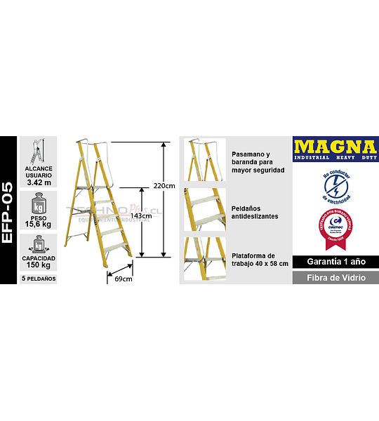 ESCALERA FIBRA VIDRIO PLATAFORMA 5 PELDAÑOS CON BARANDA