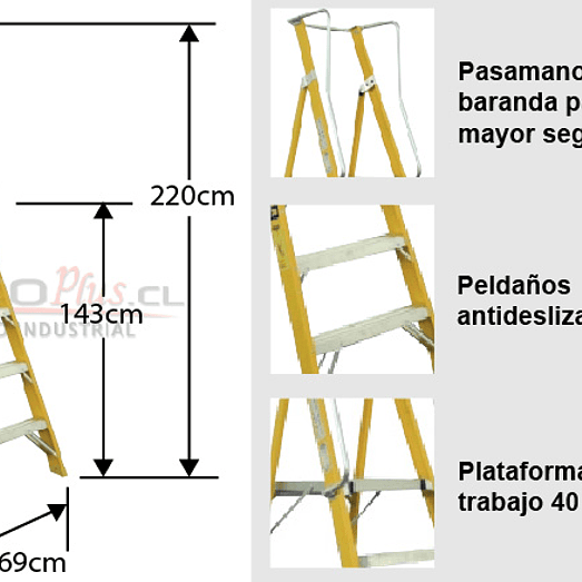 ESCALERA FIBRA VIDRIO PLATAFORMA 5 PELDAÑOS CON BARANDA 5