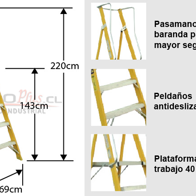 ESCALERA FIBRA VIDRIO PLATAFORMA 5 PELDAÑOS CON BARANDA 5