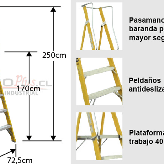 ESCALERA FIBRA DE VIDRIO PLATAFORMA CON BARANDA DOBLE 6 PELDAÑOS MAGNA 5