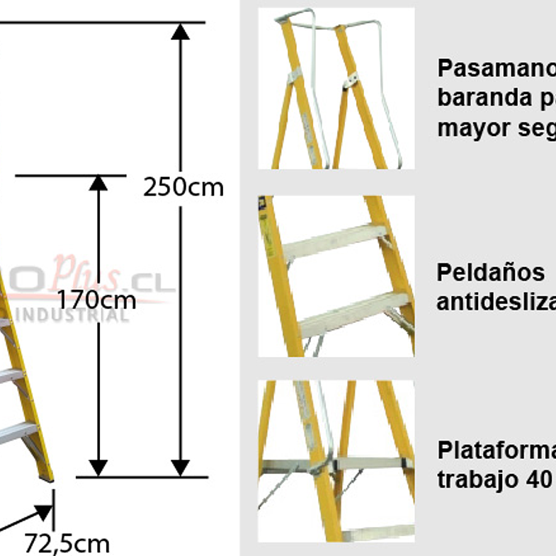ESCALERA FIBRA DE VIDRIO PLATAFORMA CON BARANDA DOBLE 6 PELDAÑOS MAGNA 5