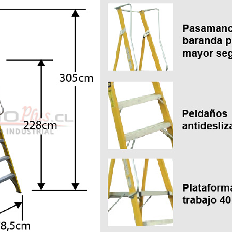 ESCALERA FIBRA DE VIDRIO PLATAFORMA CON BARANDA DOBLE 8 PELDAÑOS MAGNA 5