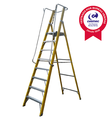 ESCALERA FIBRA DE VIDRIO PLATAFORMA CON BARANDA DOBLE 8 PELDAÑOS MAGNA