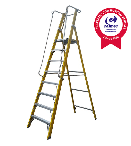 ESCALERA FIBRA DE VIDRIO PLATAFORMA CON BARANDA DOBLE 8 PELDAÑOS MAGNA