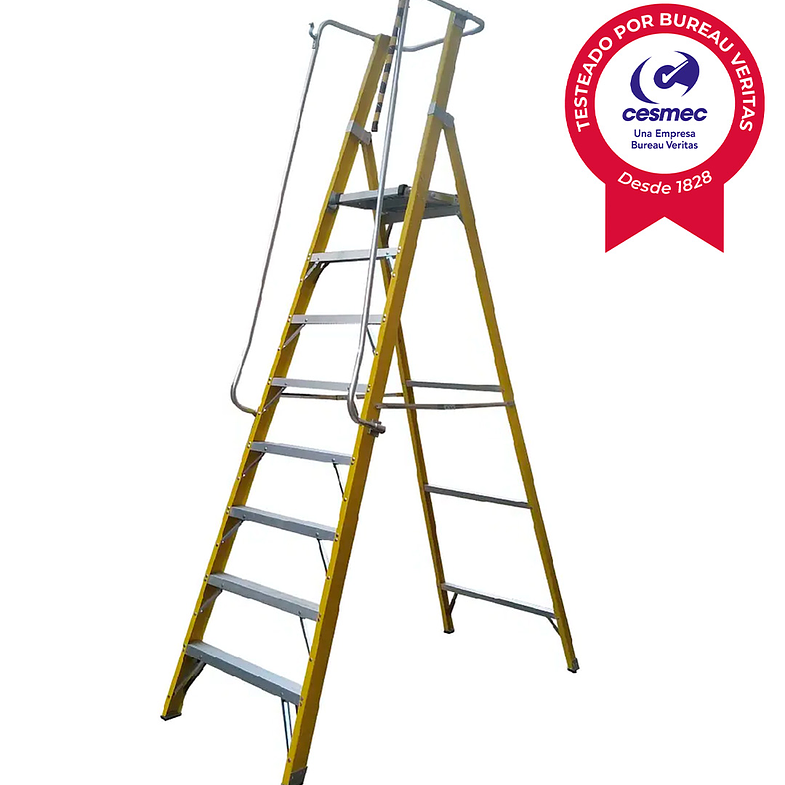 ESCALERA FIBRA DE VIDRIO PLATAFORMA CON BARANDA DOBLE 8 PELDAÑOS MAGNA 2