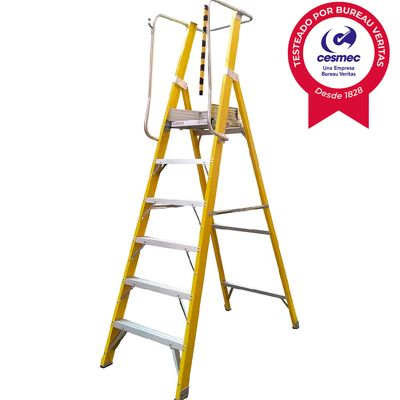 ESCALERA FIBRA DE VIDRIO PLATAFORMA CON BARANDA DOBLE 6 PELDAÑOS MAGNA 2