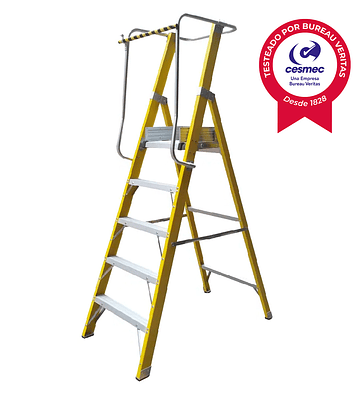 ESCALERA FIBRA VIDRIO PLATAFORMA 5 PELDAÑOS CON BARANDA