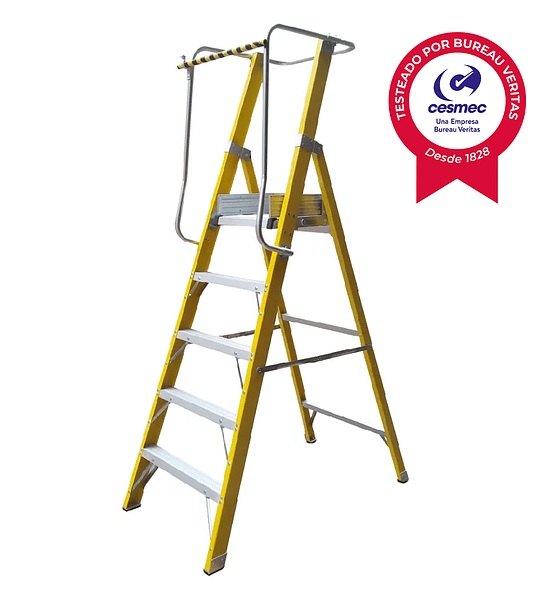ESCALERA FIBRA VIDRIO PLATAFORMA 5 PELDAÑOS CON BARANDA