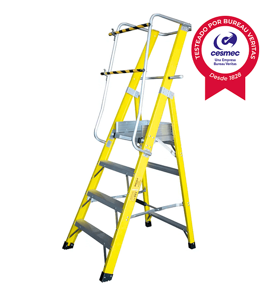 ESCALERA FIBRA VIDRIO PLATAFORMA 4 PELDAÑOS CON BARANDA DOBLE