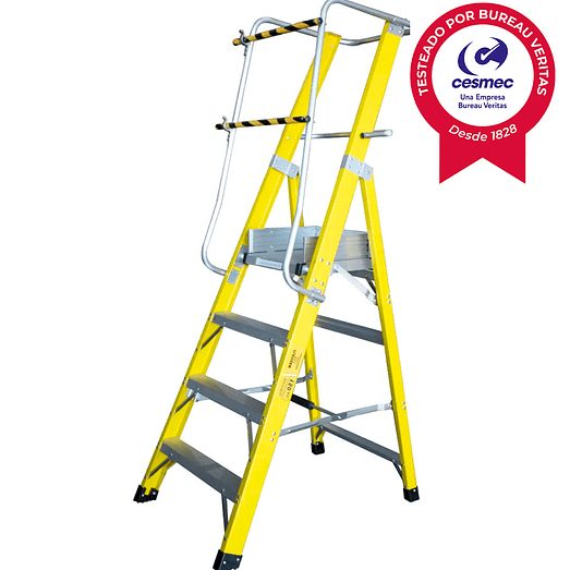 ESCALERA FIBRA VIDRIO PLATAFORMA 4 PELDAÑOS CON BARANDA DOBLE 2