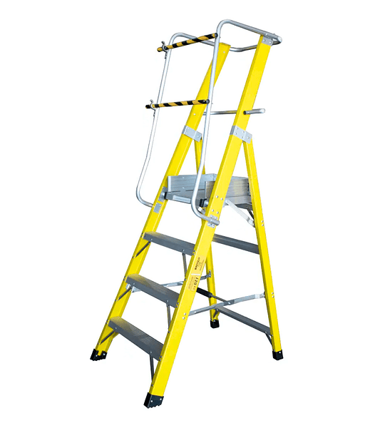 ESCALERA FIBRA VIDRIO PLATAFORMA 4 PELDAÑOS CON BARANDA DOBLE