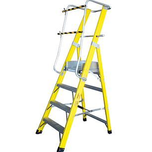 ESCALERA FIBRA VIDRIO PLATAFORMA 4 PELDAÑOS CON BARANDA DOBLE