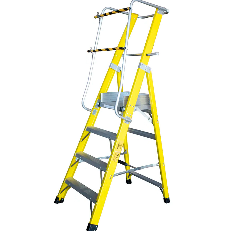 ESCALERA FIBRA VIDRIO PLATAFORMA 4 PELDAÑOS CON BARANDA DOBLE 1