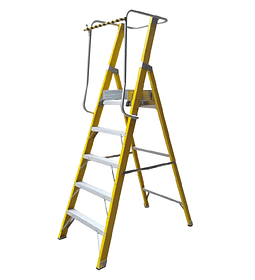 ESCALERA FIBRA VIDRIO PLATAFORMA 5 PELDAÑOS CON BARANDA