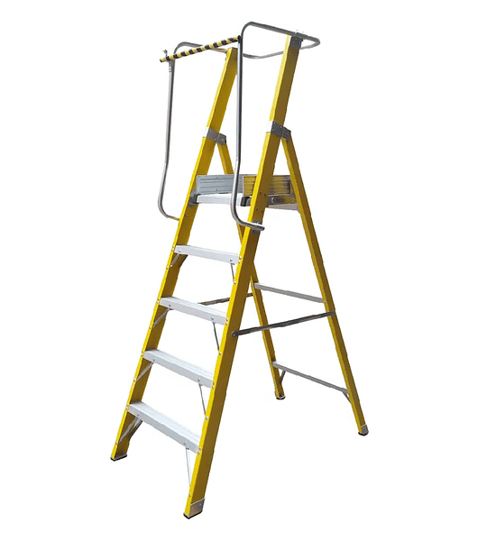ESCALERA FIBRA VIDRIO PLATAFORMA 5 PELDAÑOS CON BARANDA