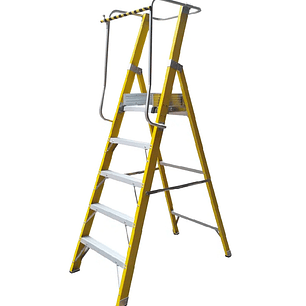 ESCALERA FIBRA VIDRIO PLATAFORMA 5 PELDAÑOS CON BARANDA