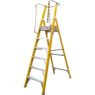 ESCALERA FIBRA DE VIDRIO PLATAFORMA CON BARANDA DOBLE 6 PELDAÑOS MAGNA