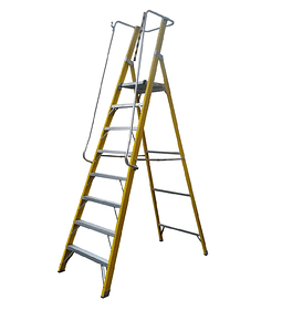 ESCALERA FIBRA DE VIDRIO PLATAFORMA CON BARANDA DOBLE 8 PELDAÑOS MAGNA