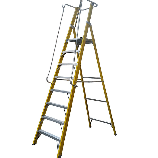 ESCALERA FIBRA DE VIDRIO PLATAFORMA CON BARANDA DOBLE 8 PELDAÑOS MAGNA 1