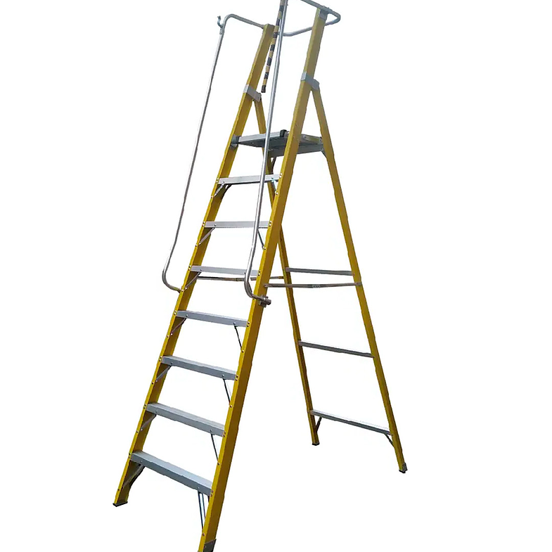 ESCALERA FIBRA DE VIDRIO PLATAFORMA CON BARANDA DOBLE 8 PELDAÑOS MAGNA 1