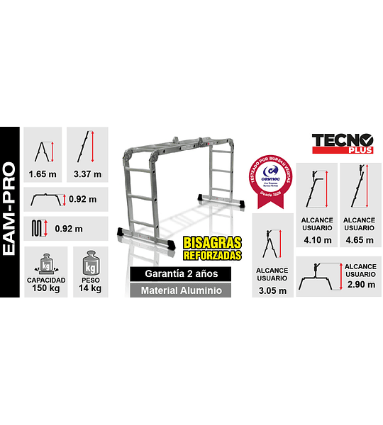ESCALERA MULTIPROPOSITO ALUMINIO 12 PELDAÑOS 150 KG