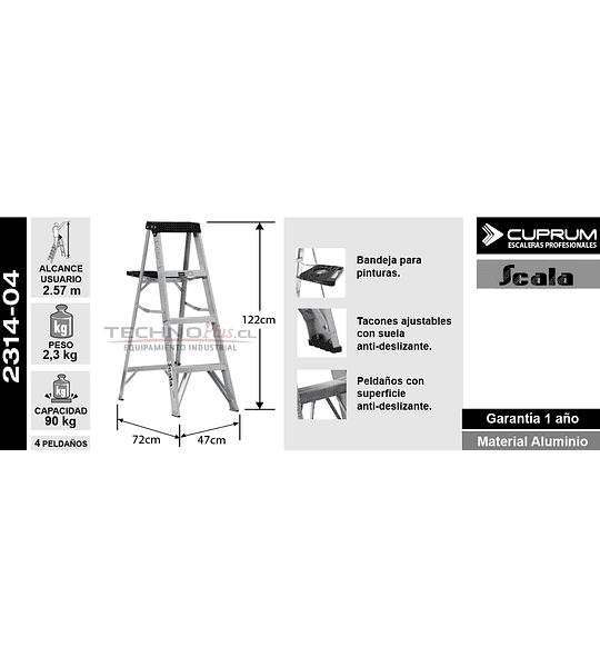 ESCALERA ALUMINIO TIJERA 1.22 M 4 PELDAÑOS CUPRUM