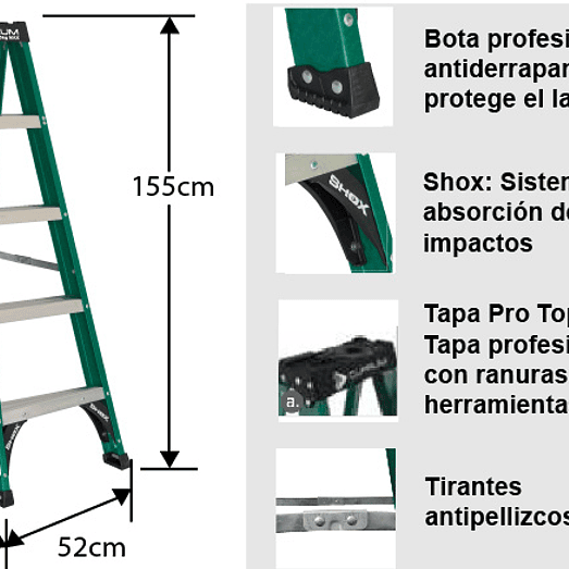 ESCALERA FIBRA DE VIDRIO TIJERA 5 PELDAÑOS 1.55 MTS 175 KG. CUPRUM 4