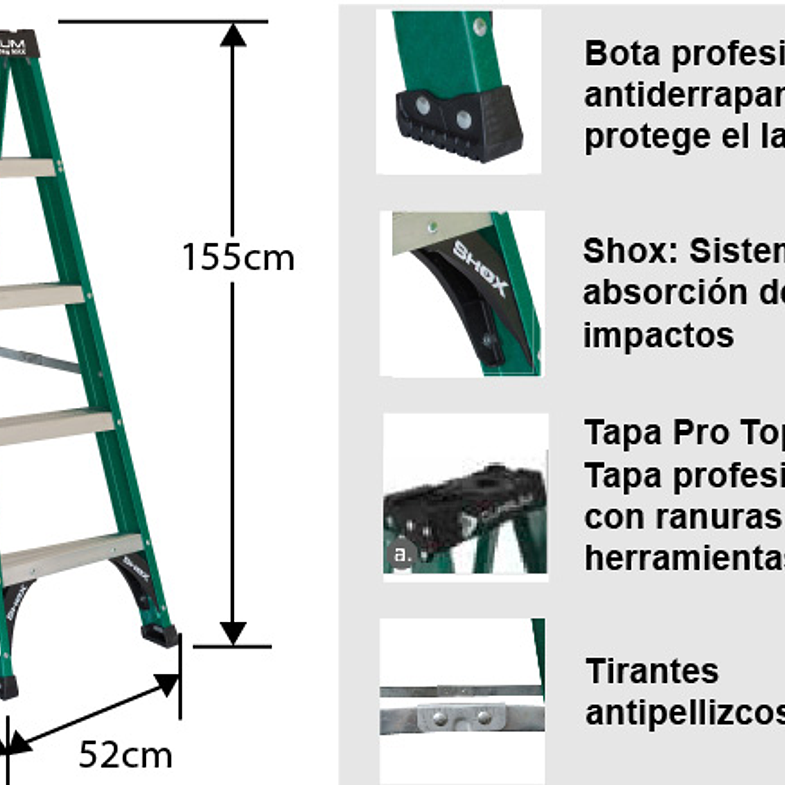 ESCALERA FIBRA DE VIDRIO TIJERA 5 PELDAÑOS 1.55 MTS 175 KG. CUPRUM 4