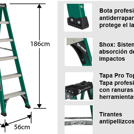 ESCALERA FIBRA VIDRIO TIJERA 6 PELDAÑOS 1.86 MTS 175 KG CUPRUM 4