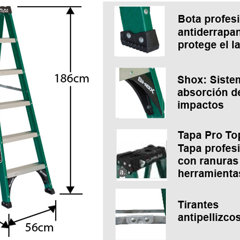 ESCALERA FIBRA VIDRIO TIJERA 6 PELDAÑOS 1.86 MTS 175 KG CUPRUM 4