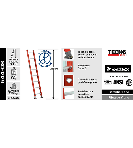 ESCALERA FIBRA VIDRIO RECTA 2.44 M CUPRUM