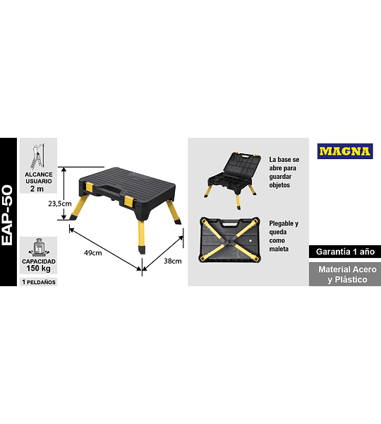 PLATAFORMA DE TRABAJO PLEGABLE CON CAJA DE HERRAMIENTAS