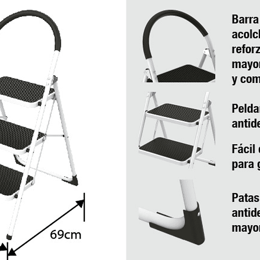 ESCALERA PLEGABLE DE ACERO CON 3 PELDAÑOS - 150 kg 4