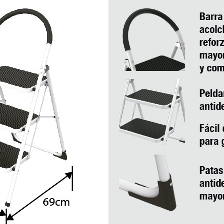 ESCALERA PLEGABLE DE ACERO CON 3 PELDAÑOS - 150 kg 4