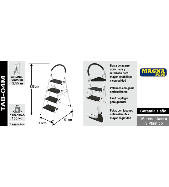 PISO ESCALERA PROFESIONAL ACERO 4 PELDAÑOS (150 KG)