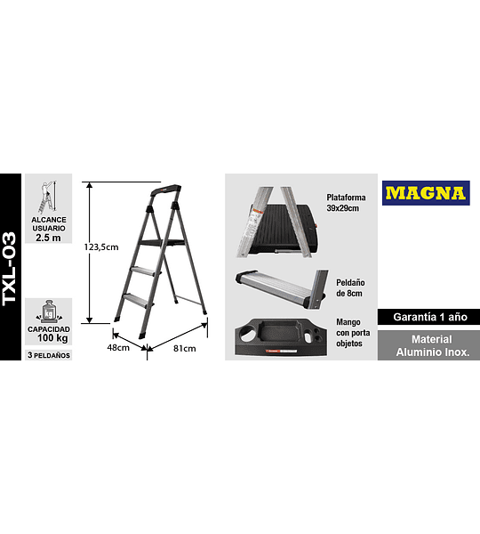 PISO ESCALERA INDUSTRIAL 3 NIVELES ALUMINIO REFORZADO