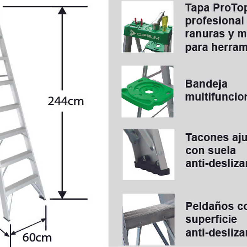 ESCALERA ALUMINIO TIJERA 8 PELDAÑOS 2.44 M. CUPRUM 5